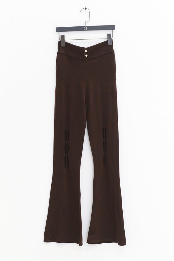 NAN KNITS 25 Autumn and Winter Hollow Cable Flare Pants NAN-N25AWTR04BRO-ZONG Brown